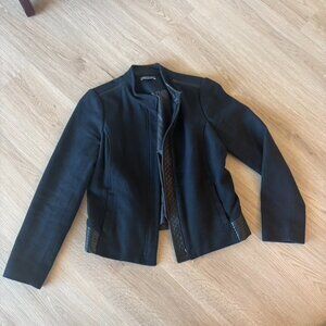 VINCE Black Cotton Jacket Leather Trim Medium Moto